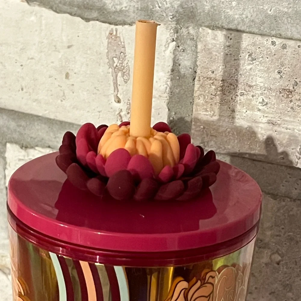 Starbucks Holiday‎ 2024 Flower Straw Charm 24 Oz Cold Cup Tumbler